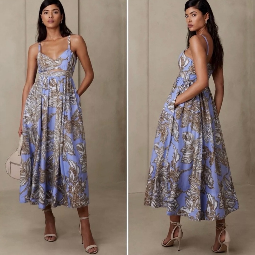 Banana Republic Blue and Gold Midi Dress